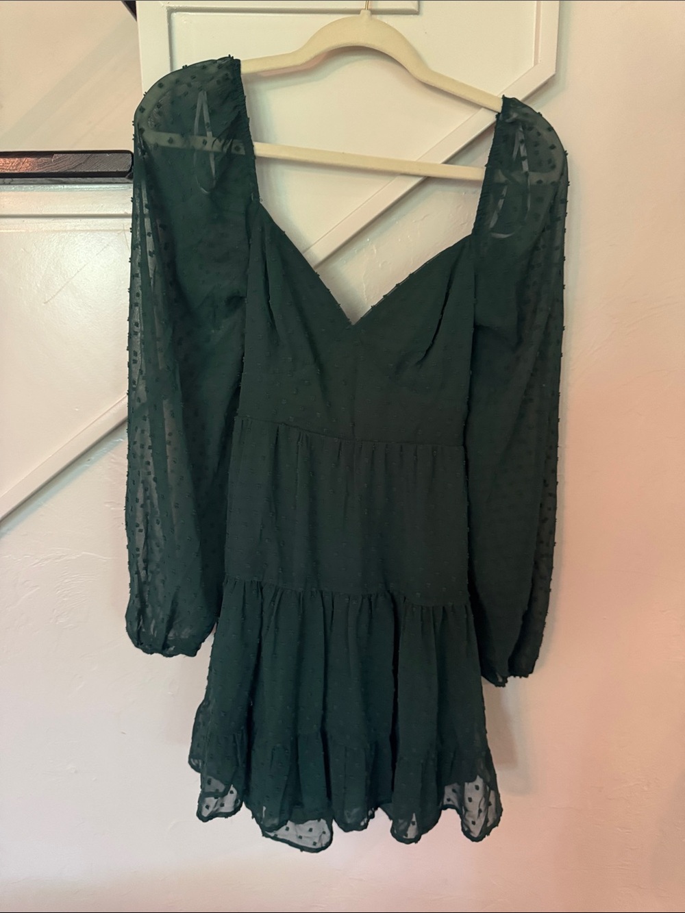 Lulu's Dark Green Long-Sleeve Tiered Mini Dress